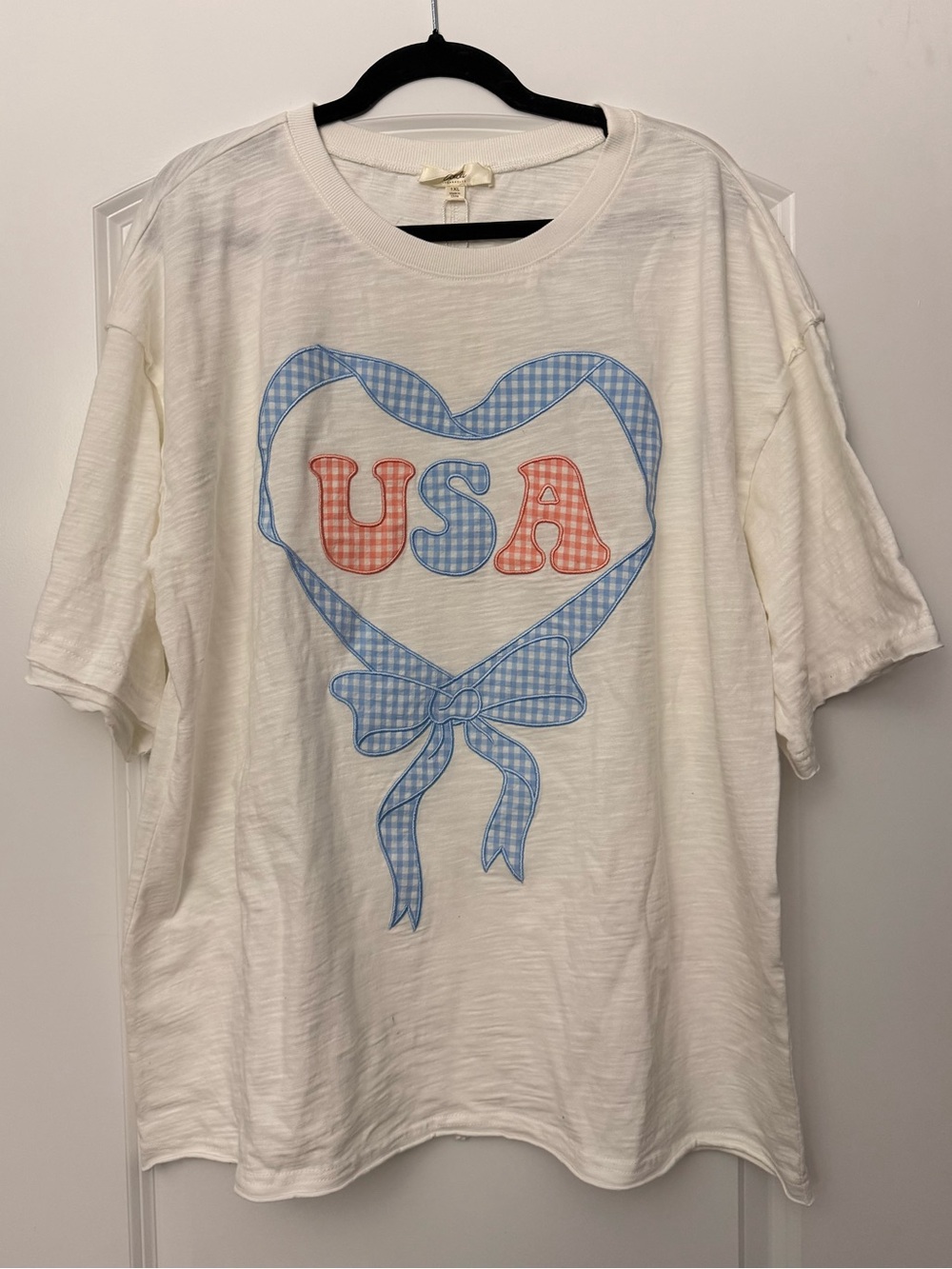 Oddi USA Heart Ribbon White Short Sleeve T-Shirt NWT 🇺🇸